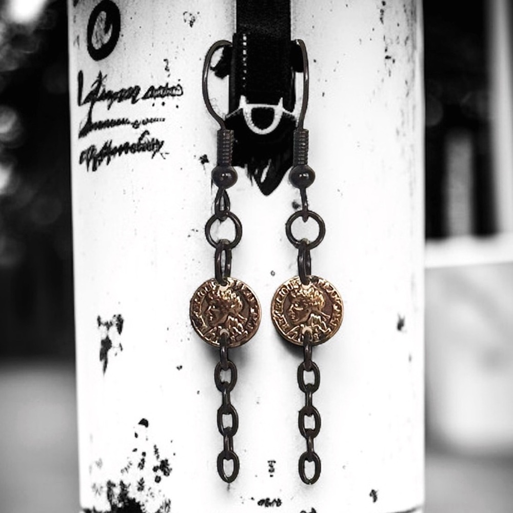 5 For $25💫Long Alternative Miniature Dark Gold Coin Black Chain Dangles